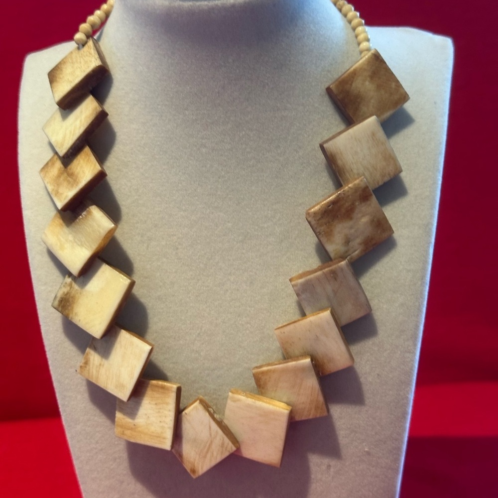 Vintage Geometric Bone Beaded Necklace